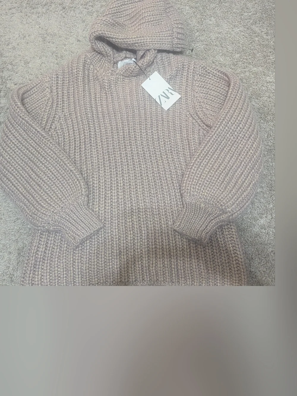 Zara Ribbed Hooded Turtleneck Sweater in Taupe